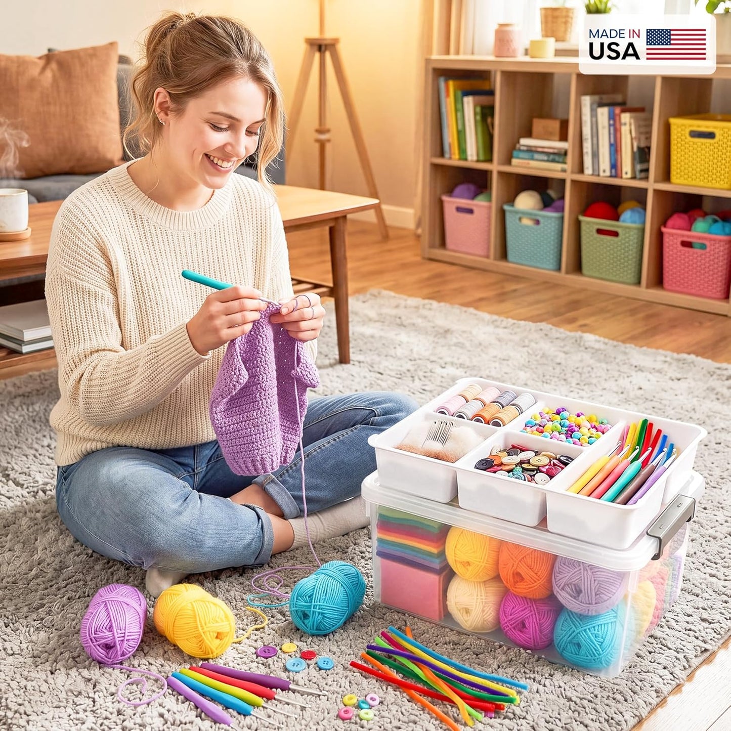 Citylife 17 QT Plastic Storage Box with Removable Tray Craft Organizers and Storage Clear Storage Container for Organizing Bead, Tool, Sewing, Playdoh,Coloring Books