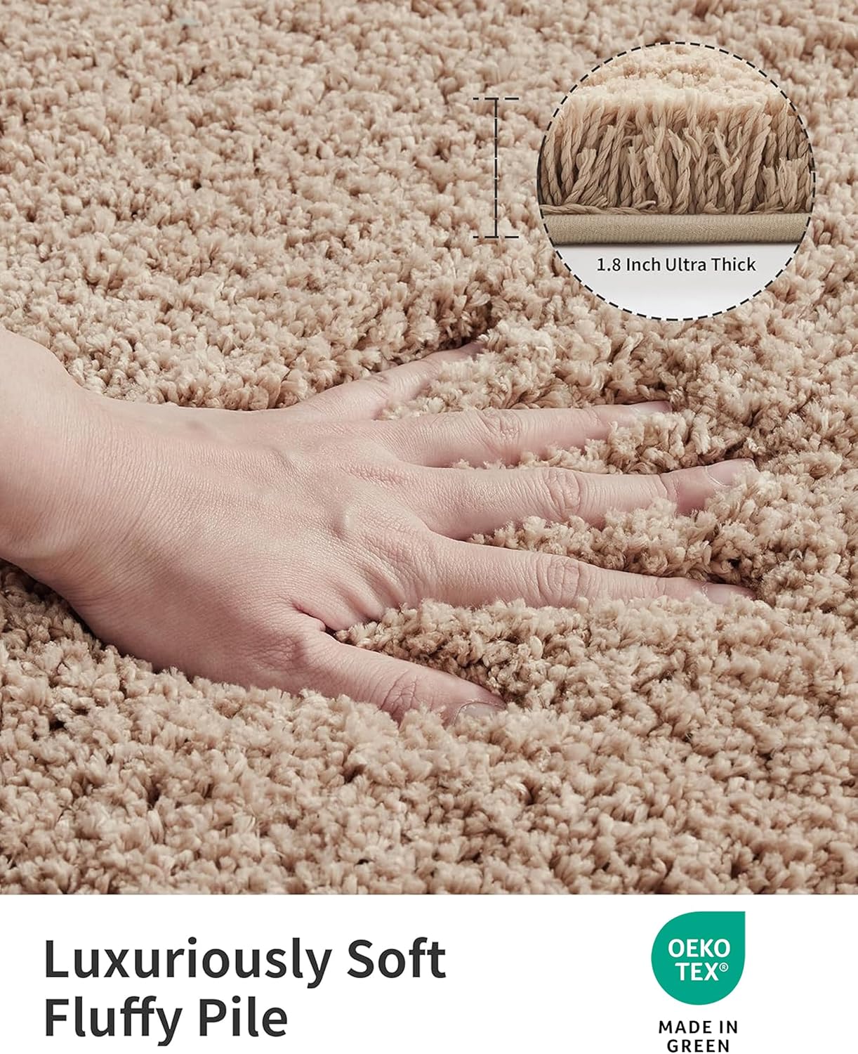 ILANGO Beige Bathroom Rugs 32" × 20" Non Slip & Super Absorbent Extra Thick Soft, Washable Bath Mat for Floor, Microfiber Plush Shaggy Bath Rug with Rubber for Bathtub Shower Room Sink