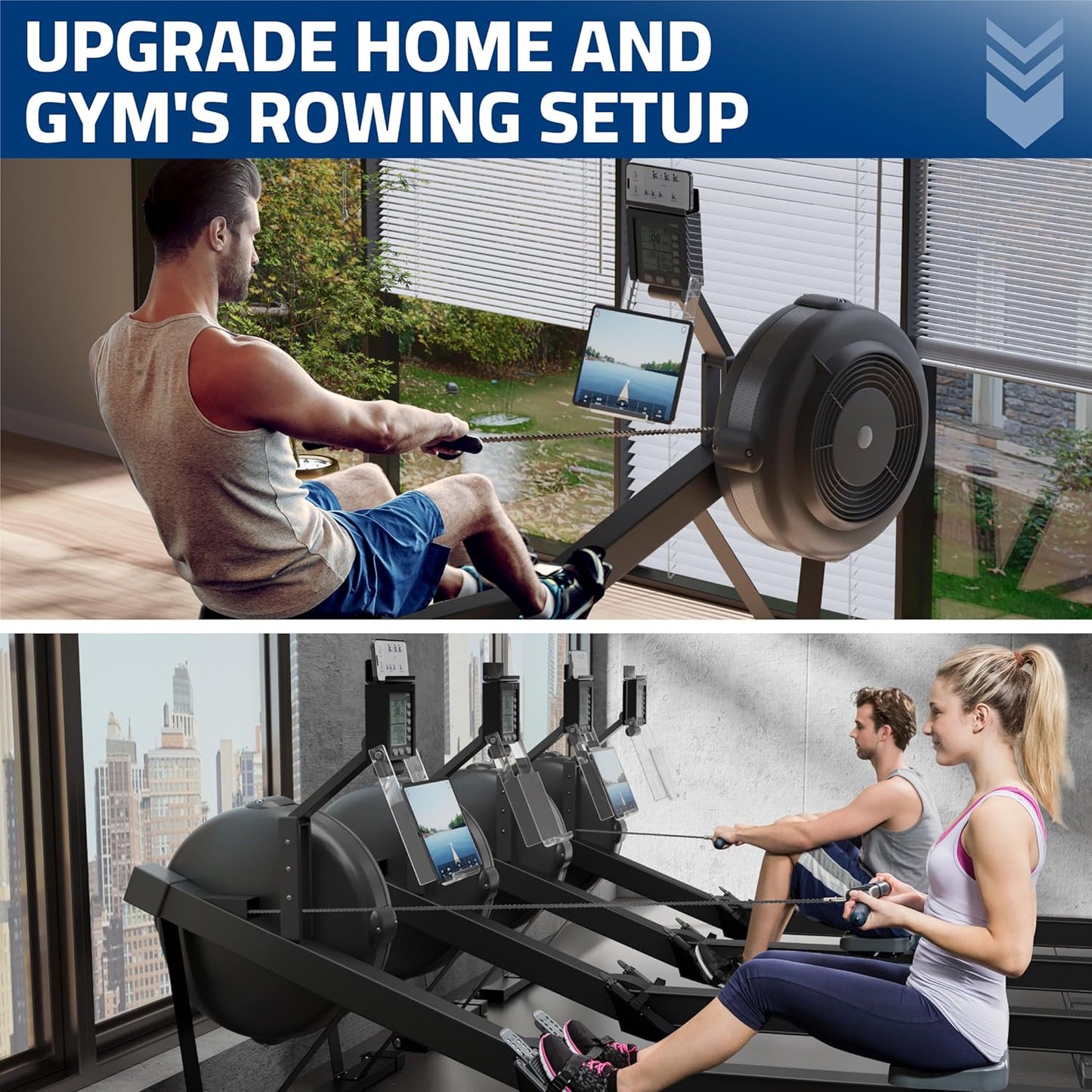 Phone & Tablet Holder Compatible with Concept 2 Rowing Machine & Skierg with PM5 Monitor, Rower Accessories, 2-in-1 Phone & Tablet Mount Stand for Model D&E and Rowerg, NOT for PM3/PM4, Patent Pending