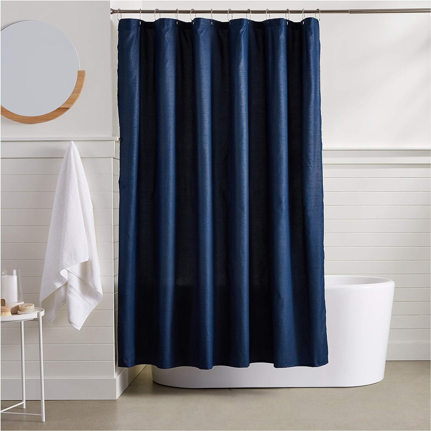 Amazon Basics Waffle Weave Bathroom Shower Curtain, 100% Polyester, 72" x 72", Navy Blue