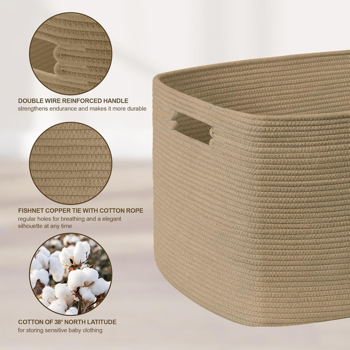 60L Woven Laundry Basket Hamper with Handles, Jute