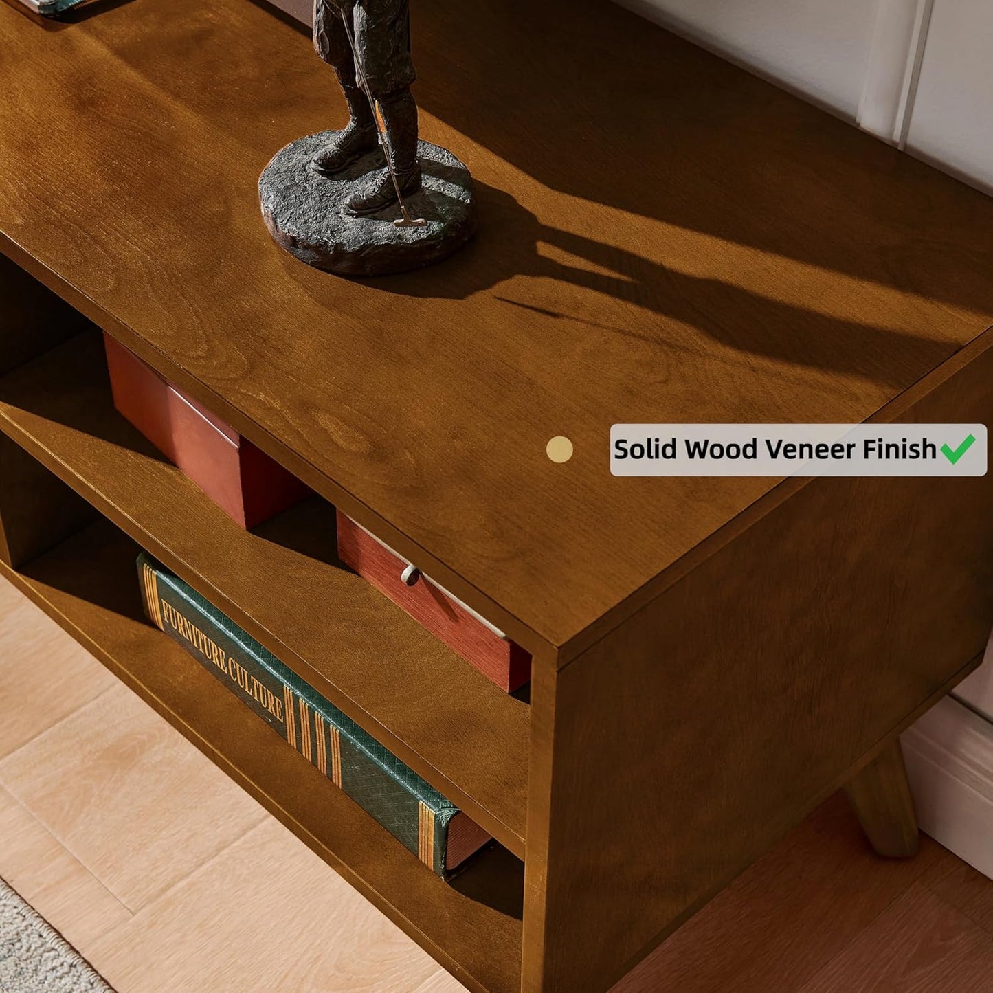 LKTART 59" Mid Century Modern TV Stand,Rattan Media Console for Living Room