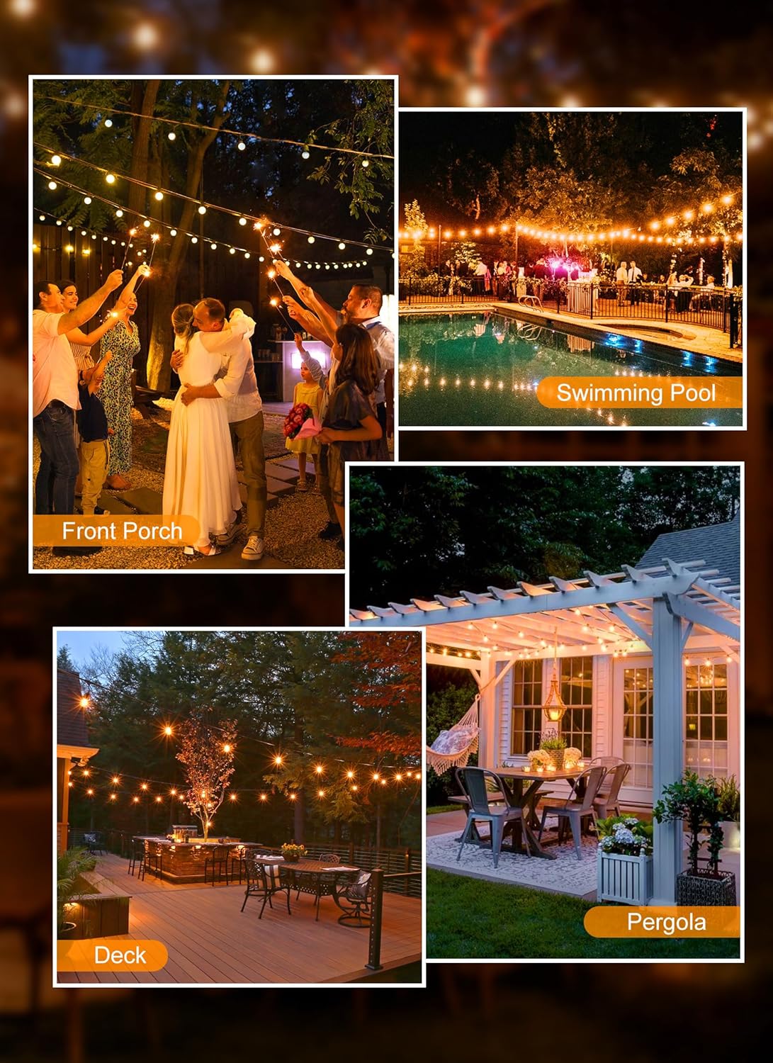 Brightown Outdoor String Lights, 50FT 25 G40 Bulbs Shatterproof Patio Lights, IP65 Waterproof Dimmable Hanging Connectable Globe LED Outdoor Lights for Christmas, Backyard, Bistro, Porch