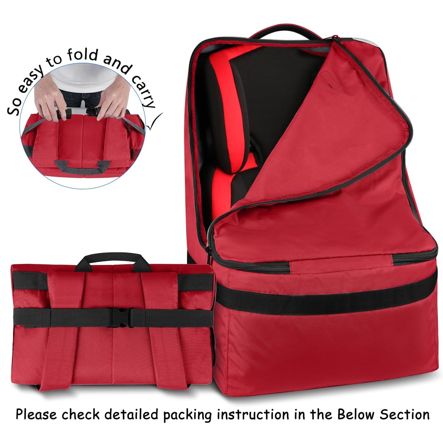 YOREPEK Car Seat Travel Bag, Padded Car Seats Backpack for Air Travel, Heavy Duty Carseat Travel Bag for Airplane, Airport Gate Check Bag (Red)