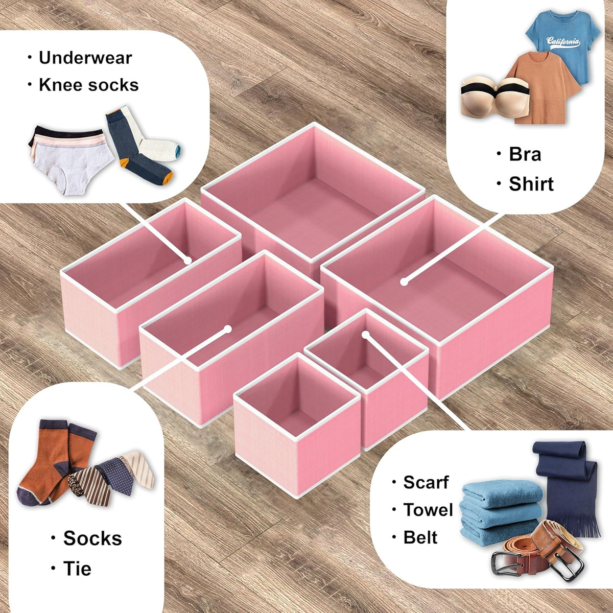 Simple Houseware Foldable Drawer Organizer for Clothes/Underwear/Panty/Onesie Stocking Bin, Set of 12, Pink