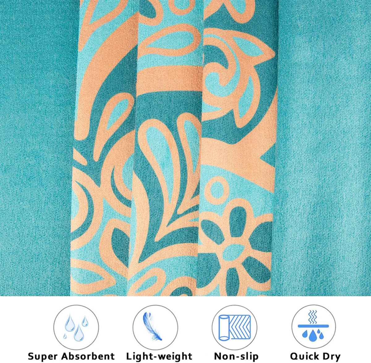 Hot Yoga Towel with Grip Dots, Non Slip, 70"x26, Turquoise Gold Mandala