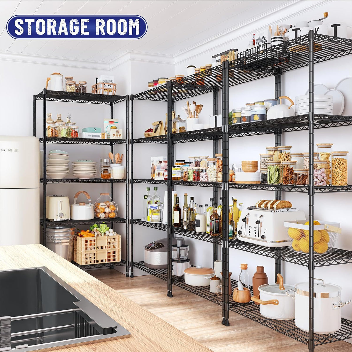 Romorgniz 5 Tier Wire Shelving Unit, 13.6"D x 21.5"W x 59.4"H, Pantry, 2PCS