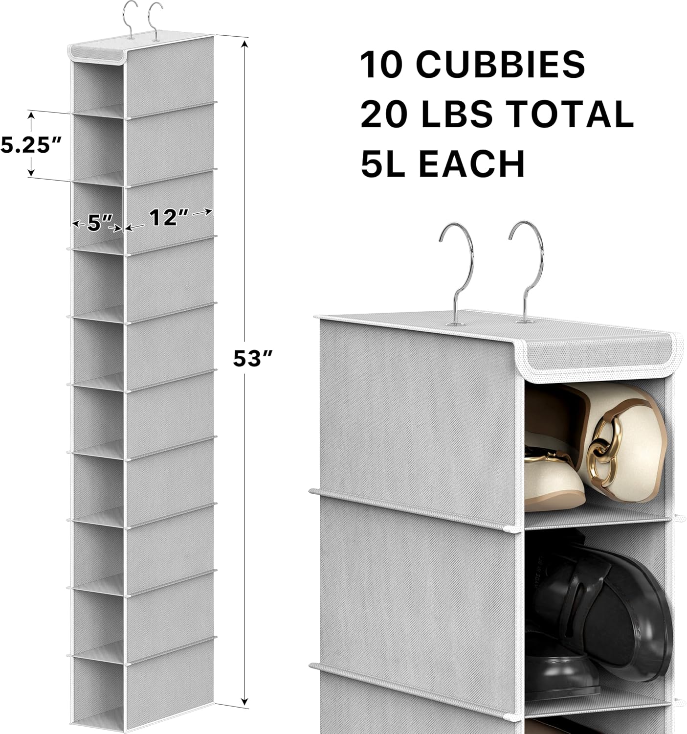 Simple Houseware 10 Shelves Hanging Shoes Organizer Holder for Closet, Grey
