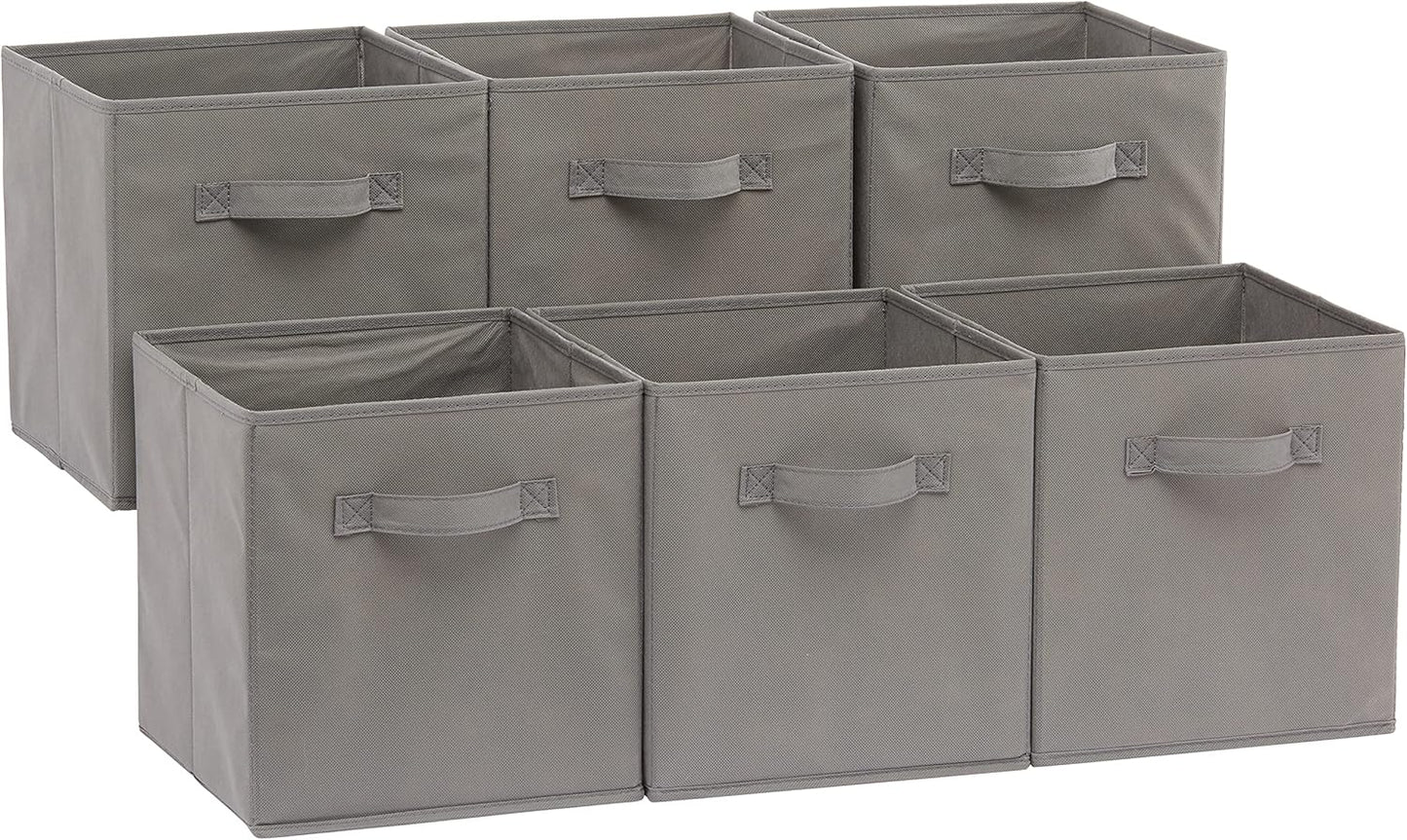 Amazon Basics Collapsible Fabric Storage Bins with Handles, Cube Organizer, Home Organization, 10.5"x10.5"x11", Red, 6-Pack