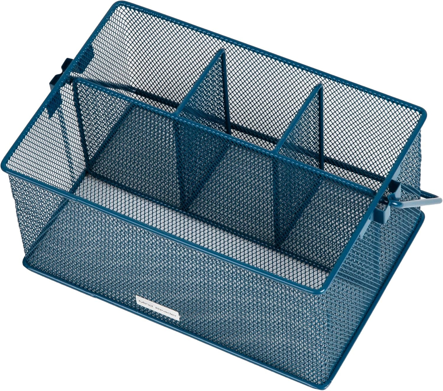 Mind Reader Multi-purpose Storage Caddy with Handle, Desktop Organizer, Cutlery Holder, 4 Compartments, Metal Mesh, Turquoise