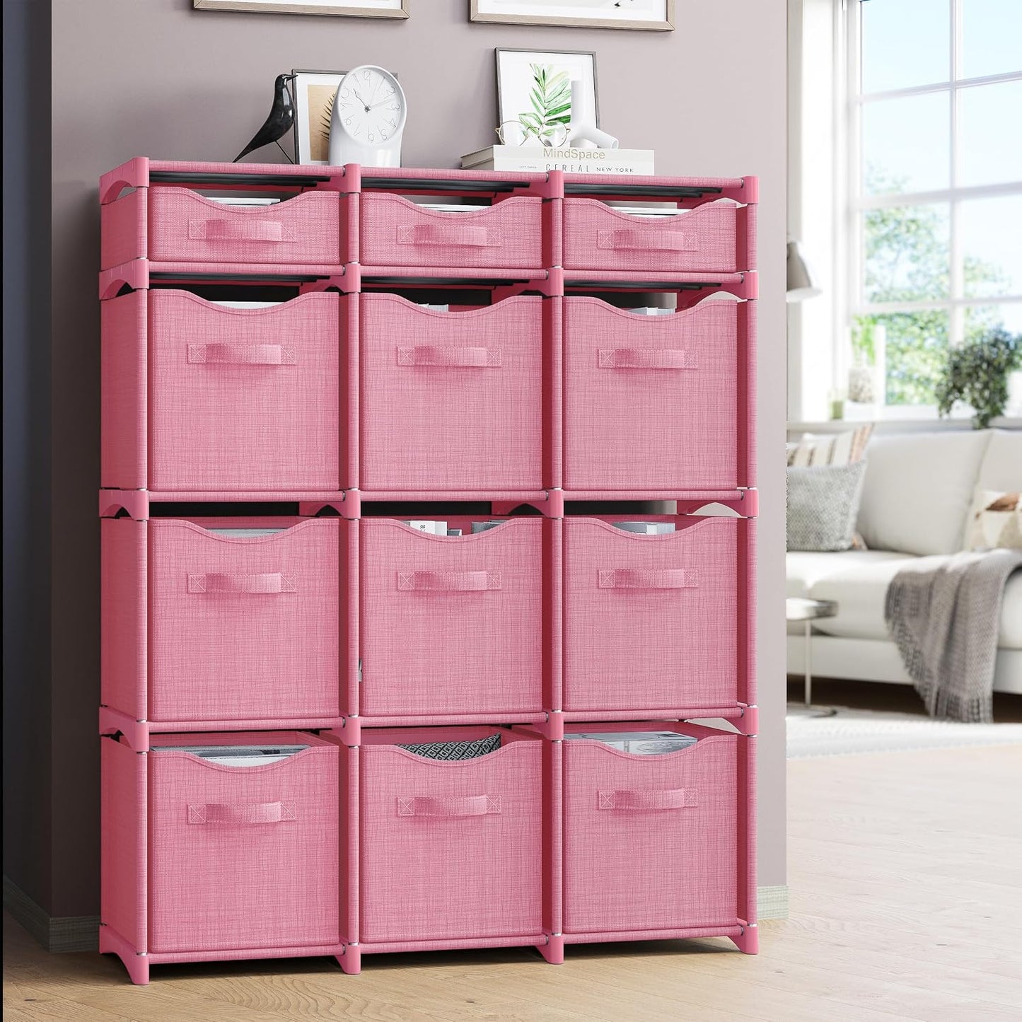 Cube Storage Organizer with Storage Bins Included - The Perfect Closet Organizers and Storage Solution. Includes 12 Storage Cubes, Great For Toy Storage, Closet Storage, Clothes Storage (Pink)