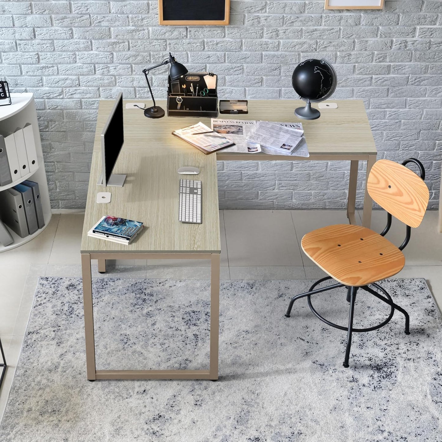 SHW 55 x 60 Inches Commercial-Grade L-Shape Corner Office Computer Desk, Maple