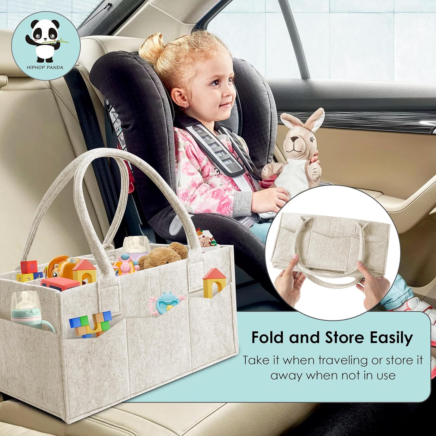 HIPHOP PANDA 2-Pack Diaper Caddy Organizer - Nursery Storage Bin & Car Organizer for Diapers, Wipes, and Baby Essentials - Dual-Color Solid Set (Pink/Oatmeal), Regular Size