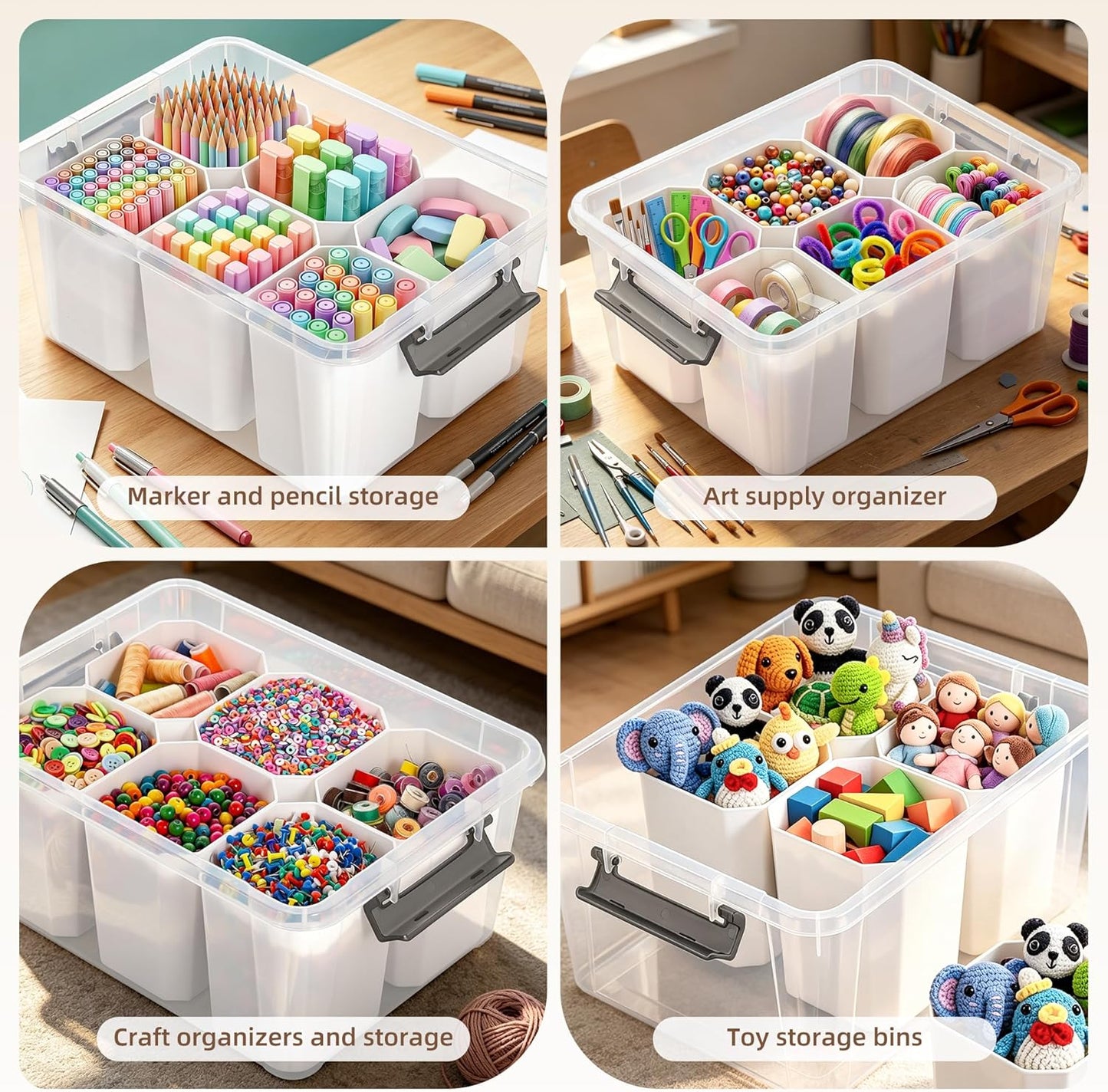 Citylife 17 QT Plastic Storage Bins Clear Storage Box with Lids Multipurpose Stackable Storage Containers for Organizing Tool, Craft, Crayon