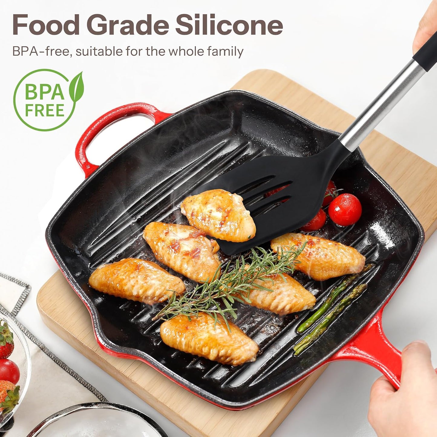 NCUE Silicone Cooking Utensils Set, 28 Pcs Kitchen Utensils Set 446°F Heat Resistant Spatula Set, Food Grade Silicone and Stainless Steel Handle Kitchen Gadgets for Nonstick Cookware BPA Free