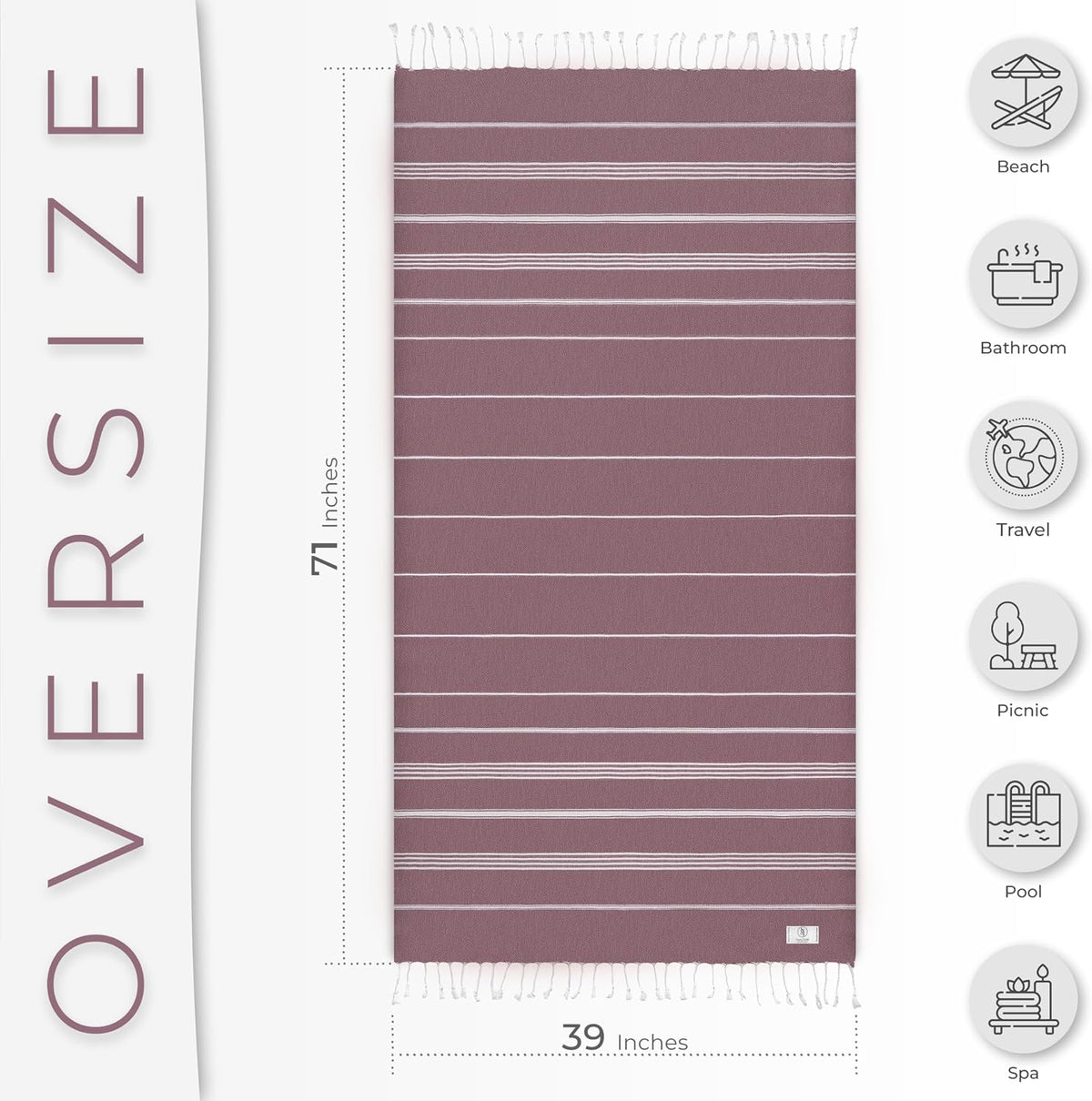 Ossano Turkish Beach Towel Soft & Luxury Extra Large (39" x 71") - Quick Dry, Versatile and Functional as Travel, Outdoor and Picnic Blanket, Yoga, Pool and Bath Towel - Magenta