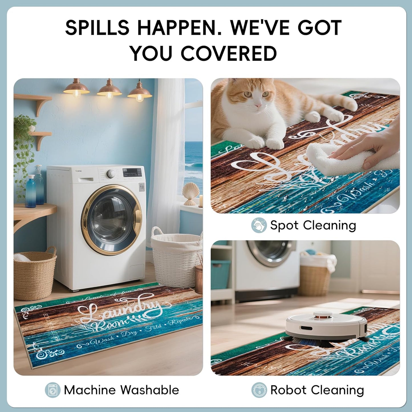 Laundry Room Rug 20"x47" – Stylish Non-Slip Runner Mat with TPE Backing, Durable & Washable Soft Laundry Rugs, Cushioned Comfortable Floor Mat for Laundry Room Organization, Kitchen Mat Runner Decor
