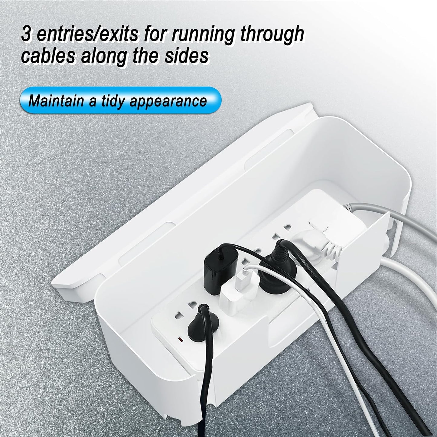 Power Strip Cover Box Cable Management Organizer 2 Pack White | Power strip cover box hides cords and surge protectors safely, keeping cables organized and protecting kids and pets