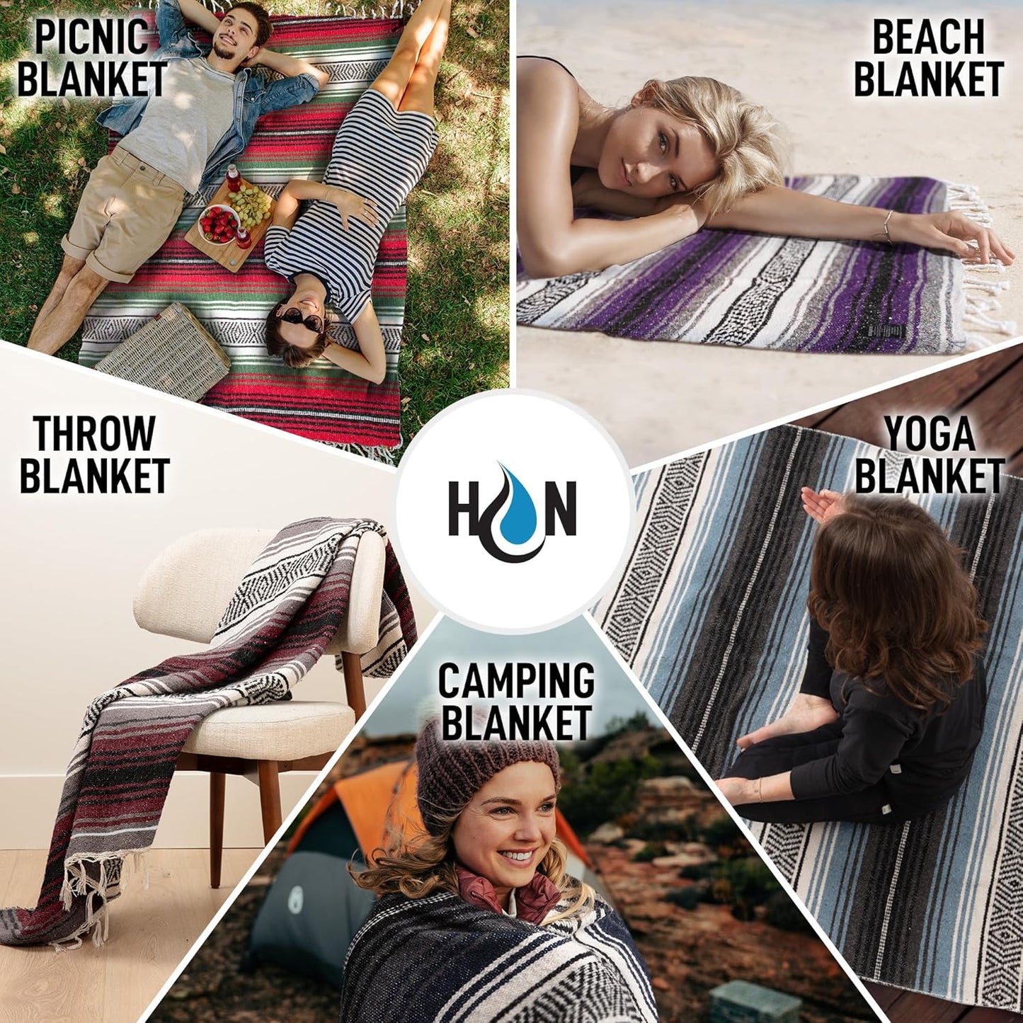Hydration Nation Authentic Large Handwoven Mexican Striped Throw Blanket - Soft, Durable, Eco-Friendly - 70"x50" - Cotton Candy