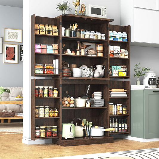 71" Tall Kitchen Pantry Cabinet, Farmhouse Tall Kitchen Storage Cabinet with Adjustable Shelves & 4 Barn Style Doors, Wooden Storage Cabinet for Kitchen, Dining Room, Living Room, Bathroom, Office