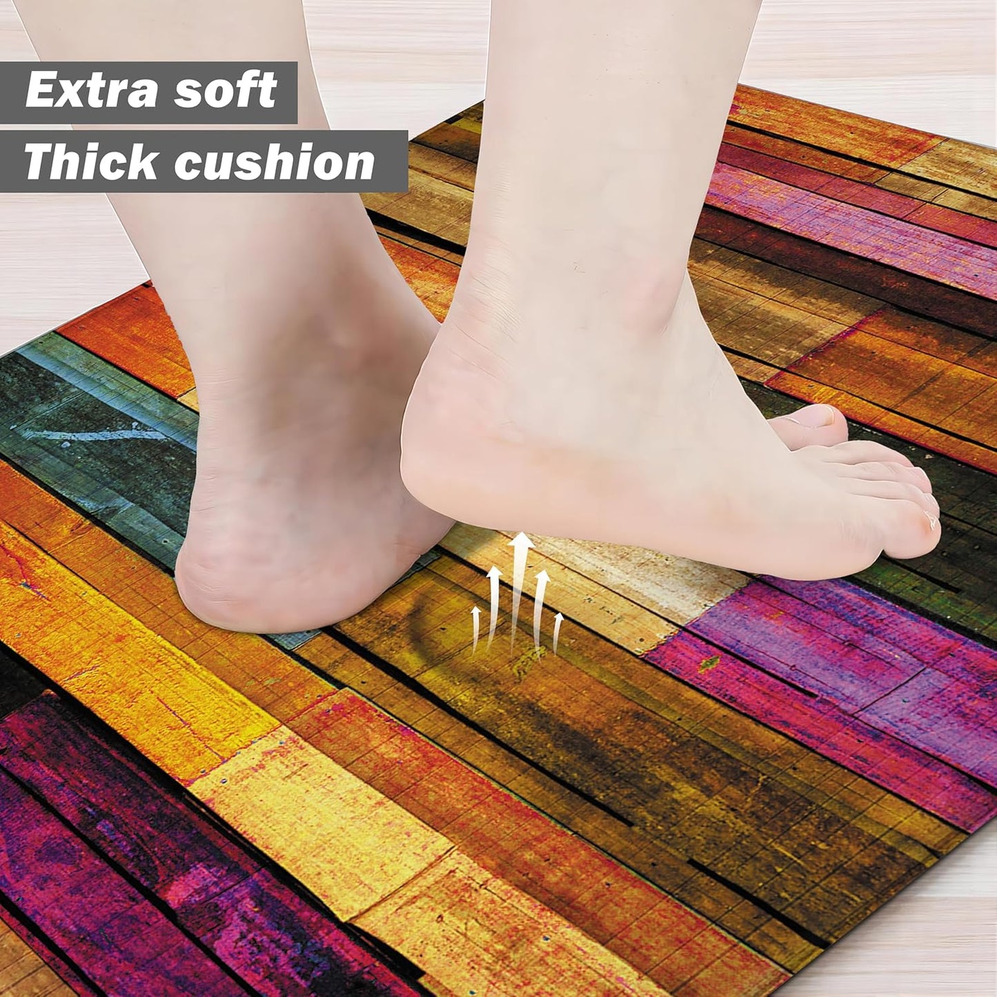 Kitchen Mats for Floor Colorful kitchen rugs Cool Wooden Abstract Anti Fatigue Kitchen Mats Waterproof Floor Mats Cushioned Non-Skid Standing Mats for Laundry, Sink, Set of 2,17.3 x 28+17.3 x 47 Inch