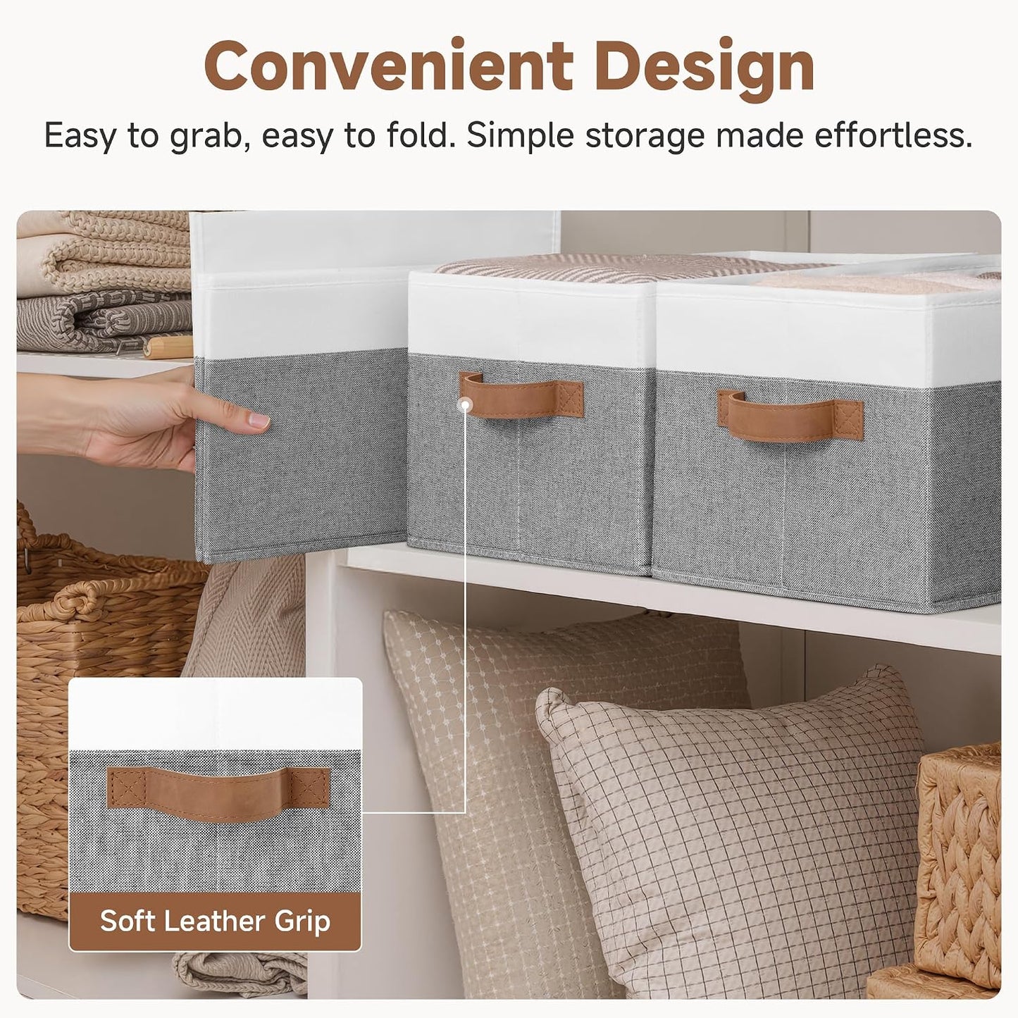 StorageWorks Closet Storage Bins, Gray&White, Large, 3-Pack | Fabric Shelf Baskets, Closet Organizers and Storage Basket, Foldable Storage Bins for Shelves, Clothes Storage Bins