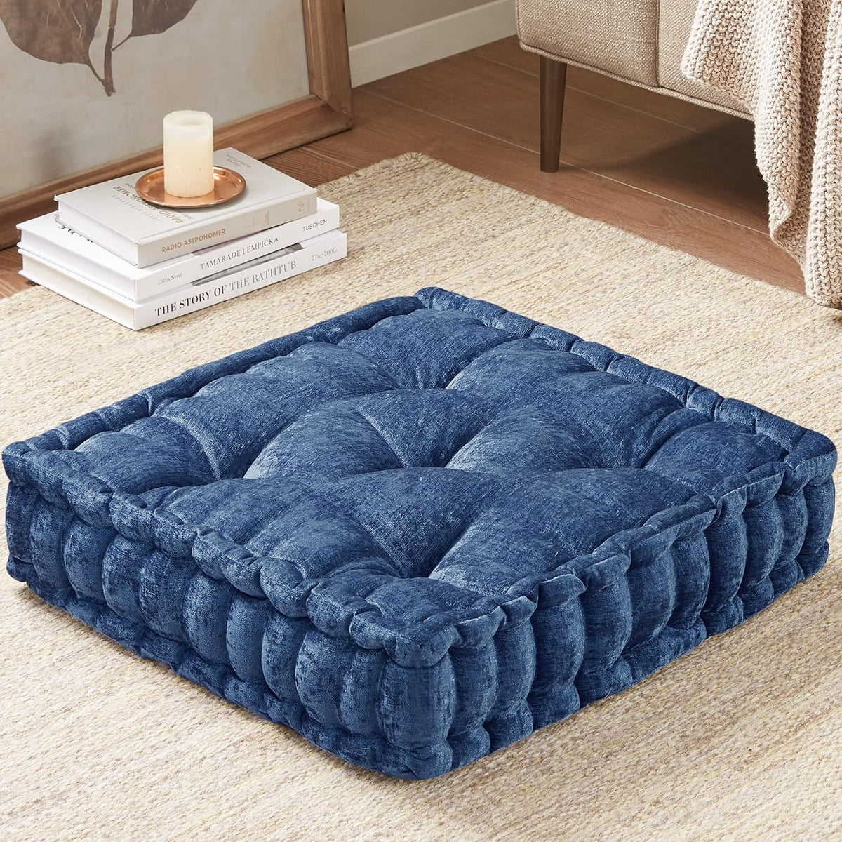 Intelligent Design Floor Pillow, Large Cushion for Meditation, 20x20 Navy
