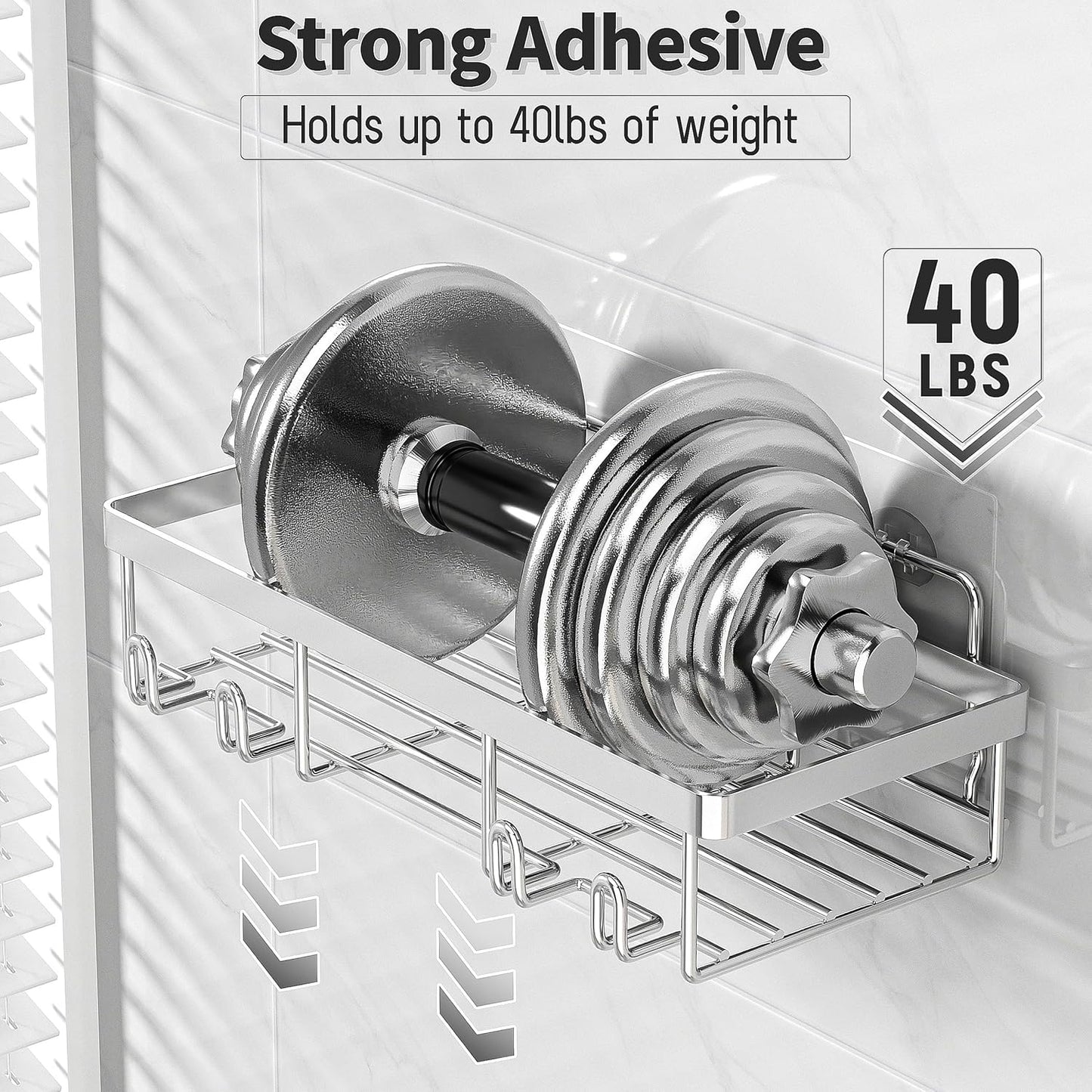 Liuoud 5 Pack Shower Caddy Organizer Rack Shelf for Inside Shower, Self Adhesive Bathroom Wall Storage Basket Rustproof Stainless Steel Large Capacity Shampoo Holder, Silver