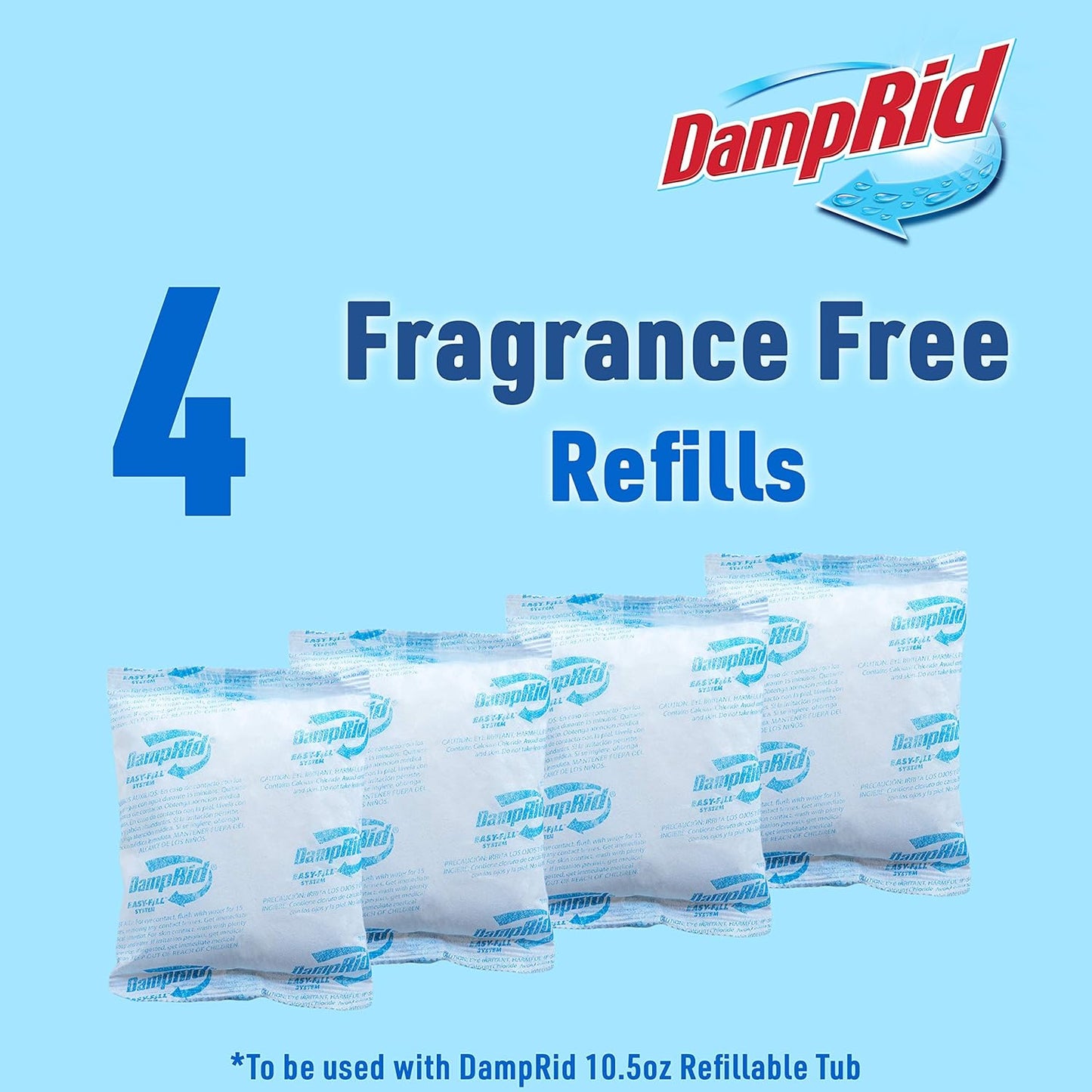 DampRid - Fragrance Free Moisture Absorber 10.5 oz. Easy Fill Refill Packs - 4 count – Attracts & Traps Moisture for Fresher, Cleaner Air