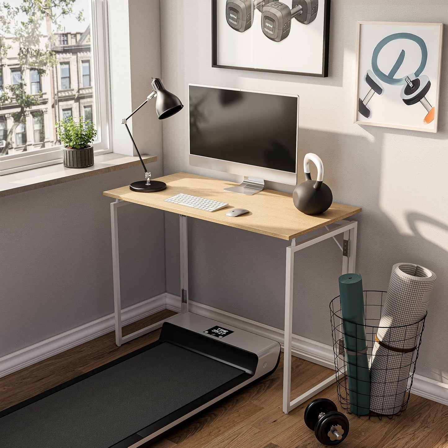 alawooder Folding Desk - 31.5" Wood Top Foldable Desk for Small Spaces | No Assembly Required Compact Desk for Home Office, Writing, and Study