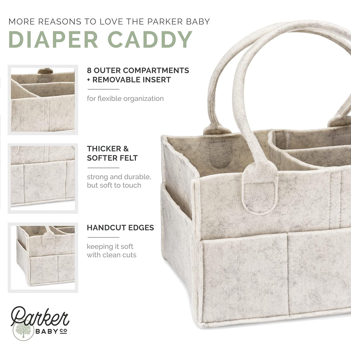 Parker Baby Diaper Caddy - Nursery Storage Bin and Car Organizer for Diapers and Baby Wipes - White, Regular