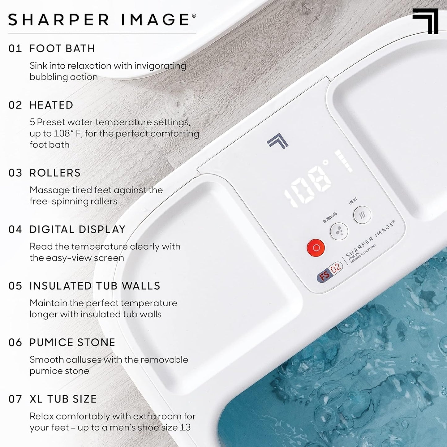 Sharper Image® Spahaven Heated Foot Bath – Bubble Jets, Massage Rollers, 105°F, Pumice Stone Callus Remover| XL Foot Soaking Tub| Feet Scrubber| Home Pedicure Foot Spa| Womens Relief & Relaxation Gift