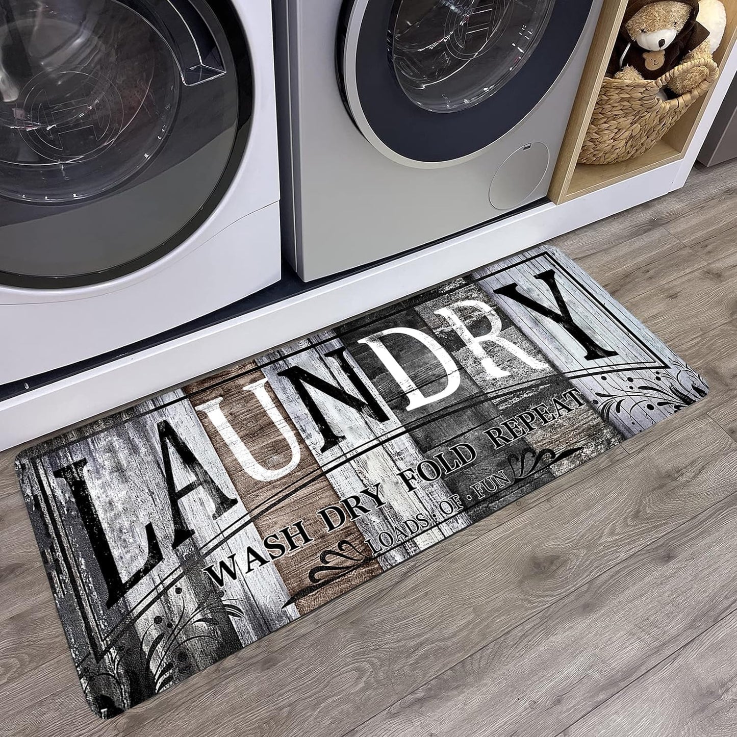 Laundry Room Rug Runner 20"X47" Brown and Grey Wood Non Slip Laundry Rugs and Mats for Laundry Room Decor Washable Runner Rugs for Farmhouse Kitchen Floor Bathroom Entryway Area Rugs