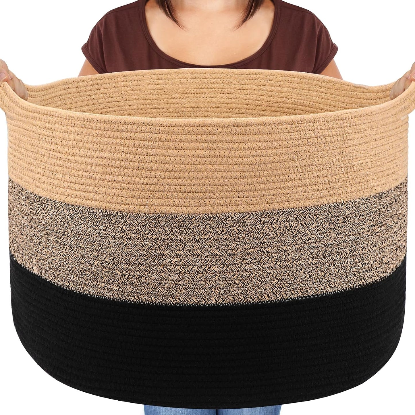 Maliton Woven Rope Blanket Basket Living Room, Storage Basket for Toy, 90L | 22"x14" Cotton Rope Basket. Holds Blankets, Toys & Towels & Laundry. For Bedroom, Nursery, Bath & Playroom. Soft & Durable