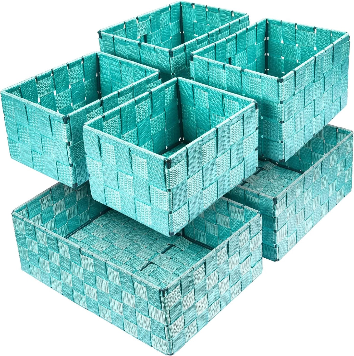 Storage Baskets: 6 Pack Stackable Woven Storage Bins, Aqua