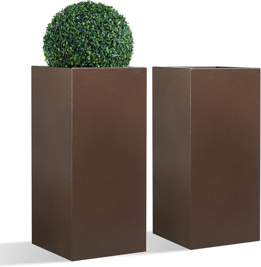 14Lx14Wx30H Rust-resistant Metallic Outdoor Indoor Tall Planter Set of 2