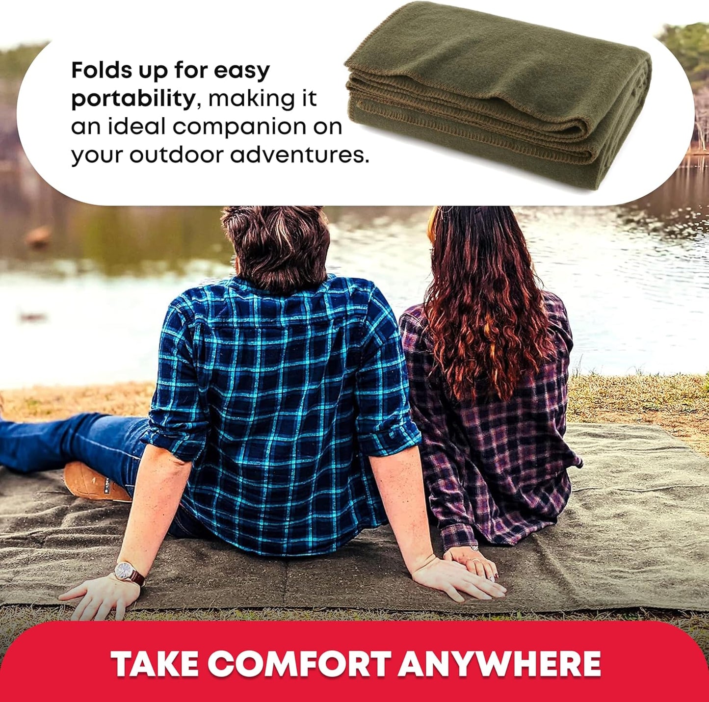 Olive Drab Green Warm Fire Retardant Blanket, 66" x 90" (80% Wool)-US Military Style