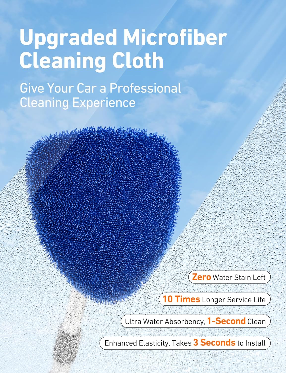 AstroAI 21" Windshield Cleaner Tool, Car Interior Detailing Cleaning Kit with Extendable Handle and 4 Upgraded High-Density Reusable Microfiber Pads, Auto Glass Wiper Brush Kit for Cars, Blue