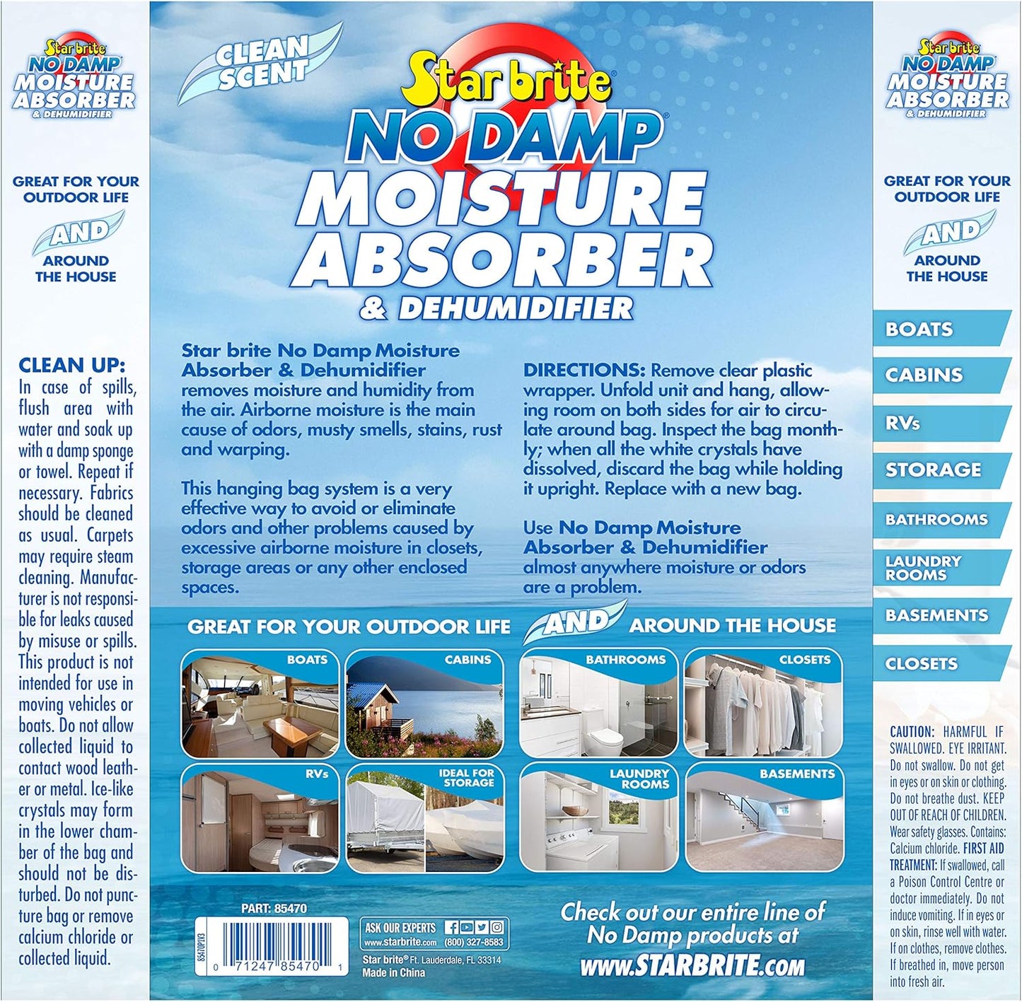 STAR BRITE No Damp Moisture Absorber & Dehumidifier Hanging Bag - Simple, Portable, Humidity Control for Boats, RVs, Seasonal Homes & More - Prevent Odor & Moisture Damage - 16 OZ (085470)