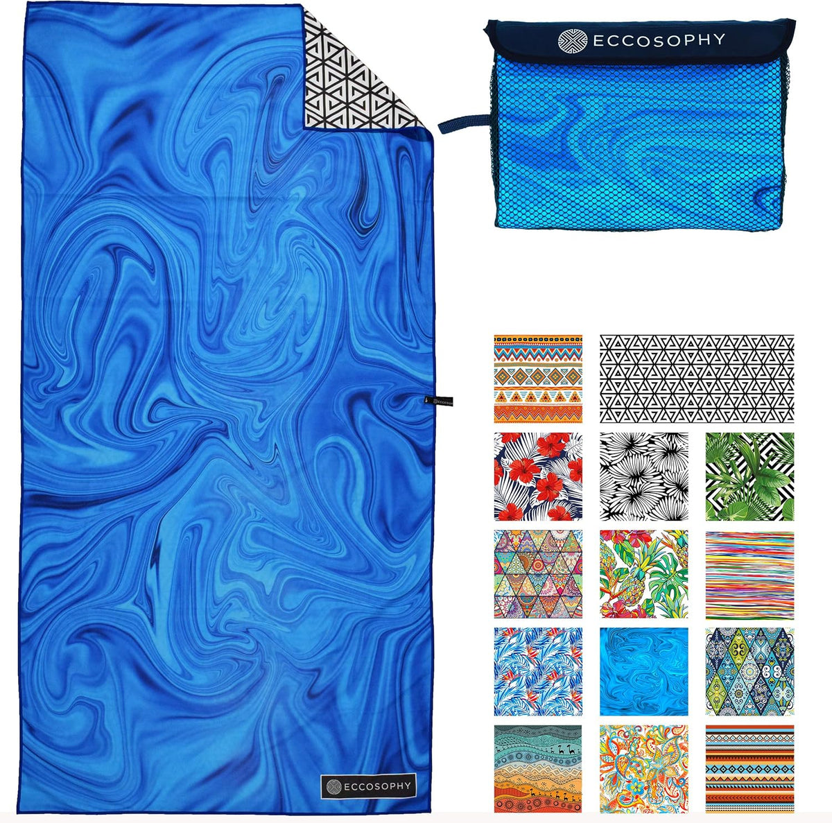ECCOSOPHY Microfiber Beach Towel - Quick Dry, Sand Free and Oversized 71x35