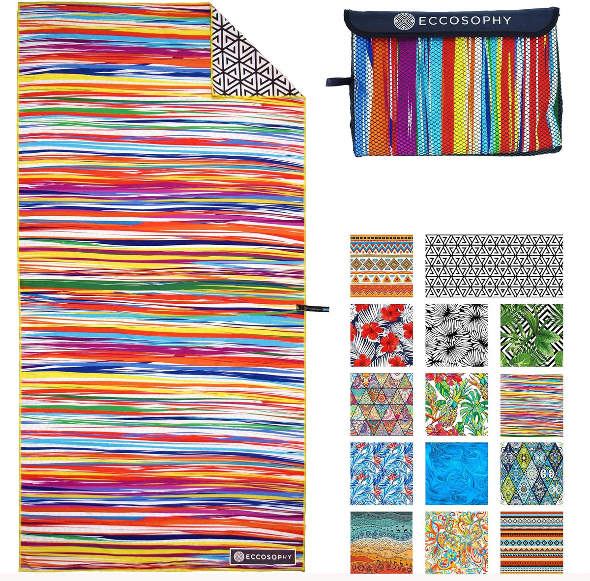 ECCOSOPHY Microfiber Beach Towel - Quick Dry, Sand Free and Oversized 71x35