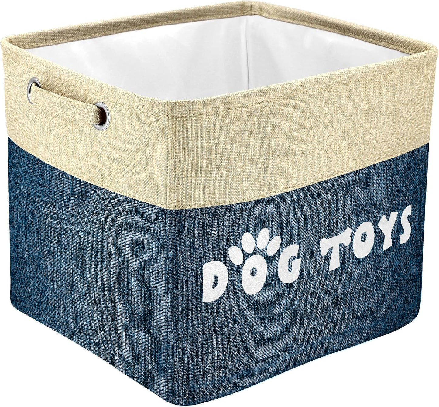 PET ARTIST Dog Toy Basket, Large Collapsible, Navy Blue, L:15"x13"x12" | Dog Toy Bin Box, Comfortable Handles, Large Pet Toy Storage Organizer, For Accessories, Toys, Coat & Clothing, Blanket Leash