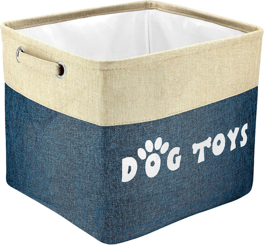 PET ARTIST Dog Toy Basket, Large Collapsible, Navy Blue, L:15"x13"x12" | Dog Toy Bin Box, Comfortable Handles, Large Pet Toy Storage Organizer, For Accessories, Toys, Coat & Clothing, Blanket Leash