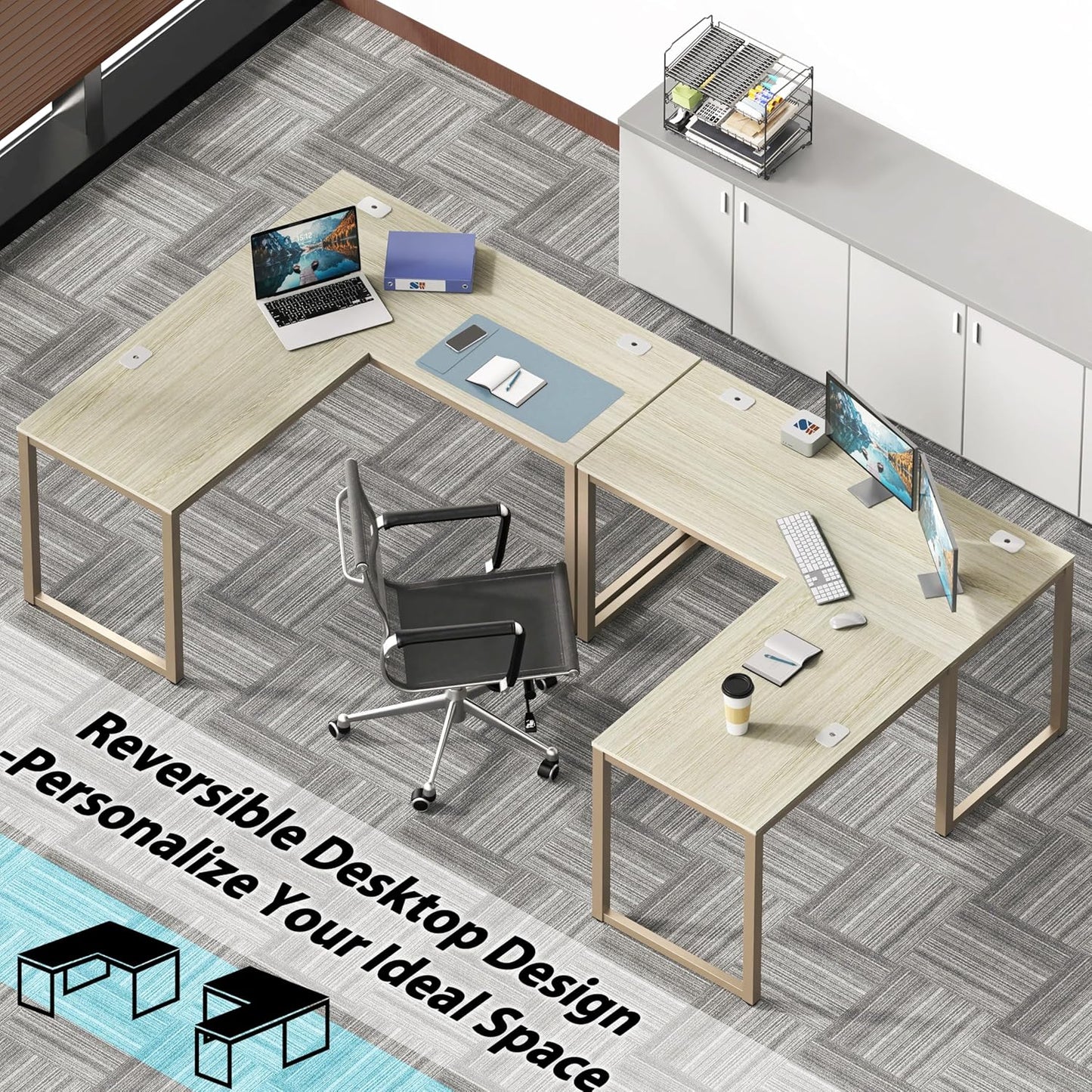 SHW 55 x 60 Inches Commercial-Grade L-Shape Corner Office Computer Desk, Maple