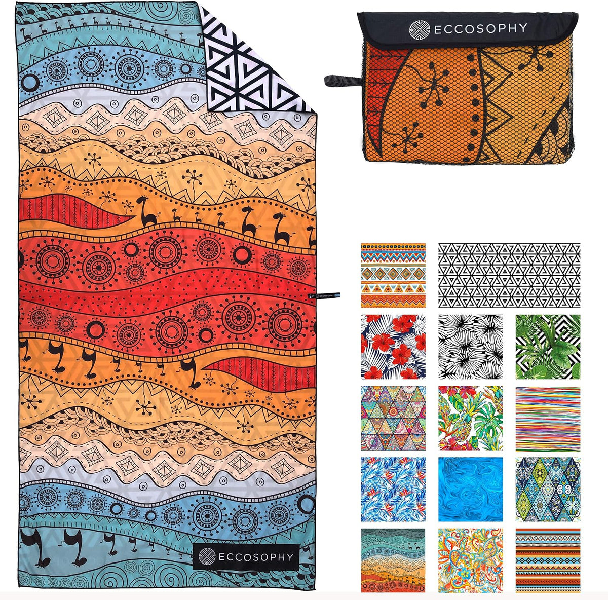 ECCOSOPHY Microfiber Beach Towel - Quick Dry, Sand Free and Oversized 71x35