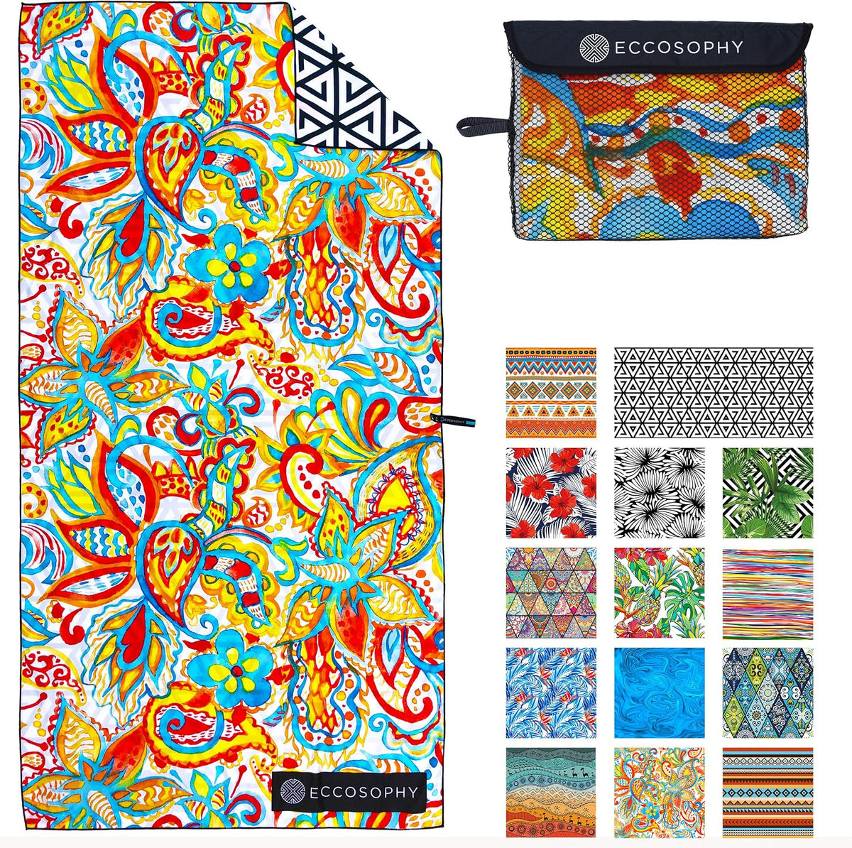 ECCOSOPHY Microfiber Beach Towel - Quick Dry, Sand Free and Oversized 71x35