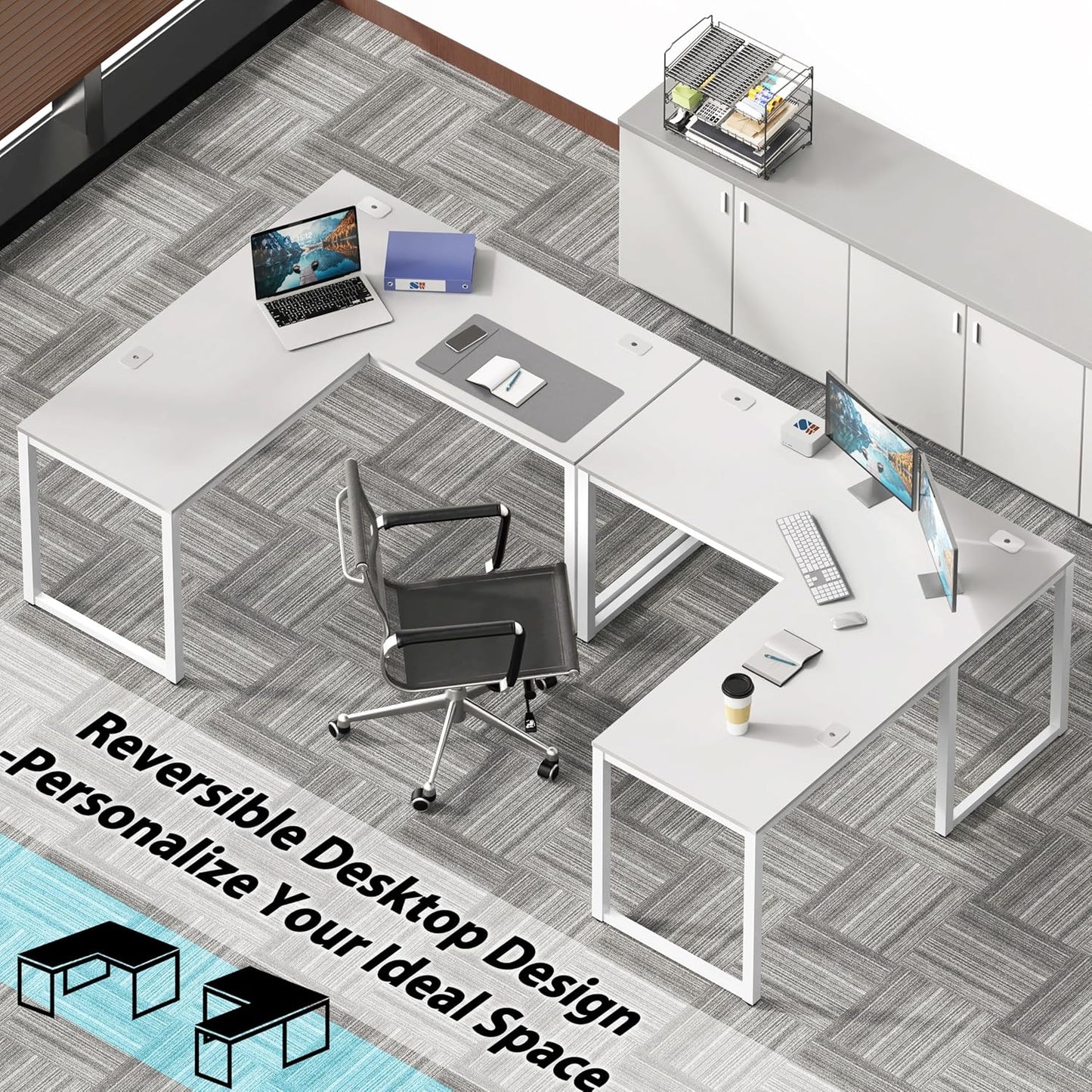 SHW 55 x 60 Inches Commercial-Grade L-Shape Corner Office Computer Desk, White