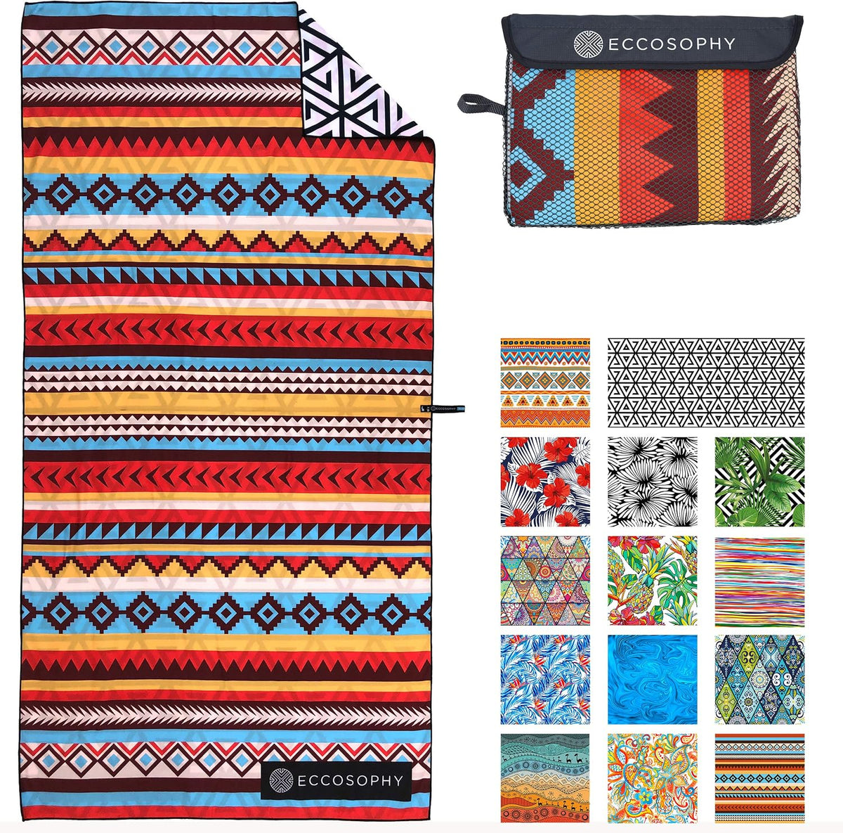 ECCOSOPHY Microfiber Beach Towel - Quick Dry, Sand Free and Oversized 71x35