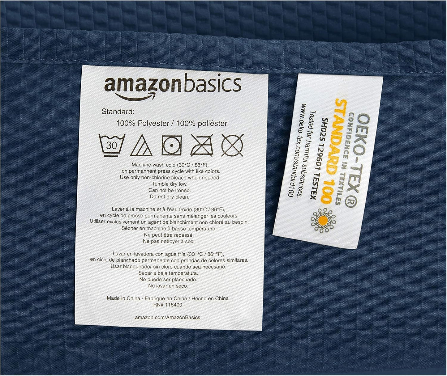 Amazon Basics Waffle Weave Bathroom Shower Curtain, 100% Polyester, 72" x 72", Navy Blue