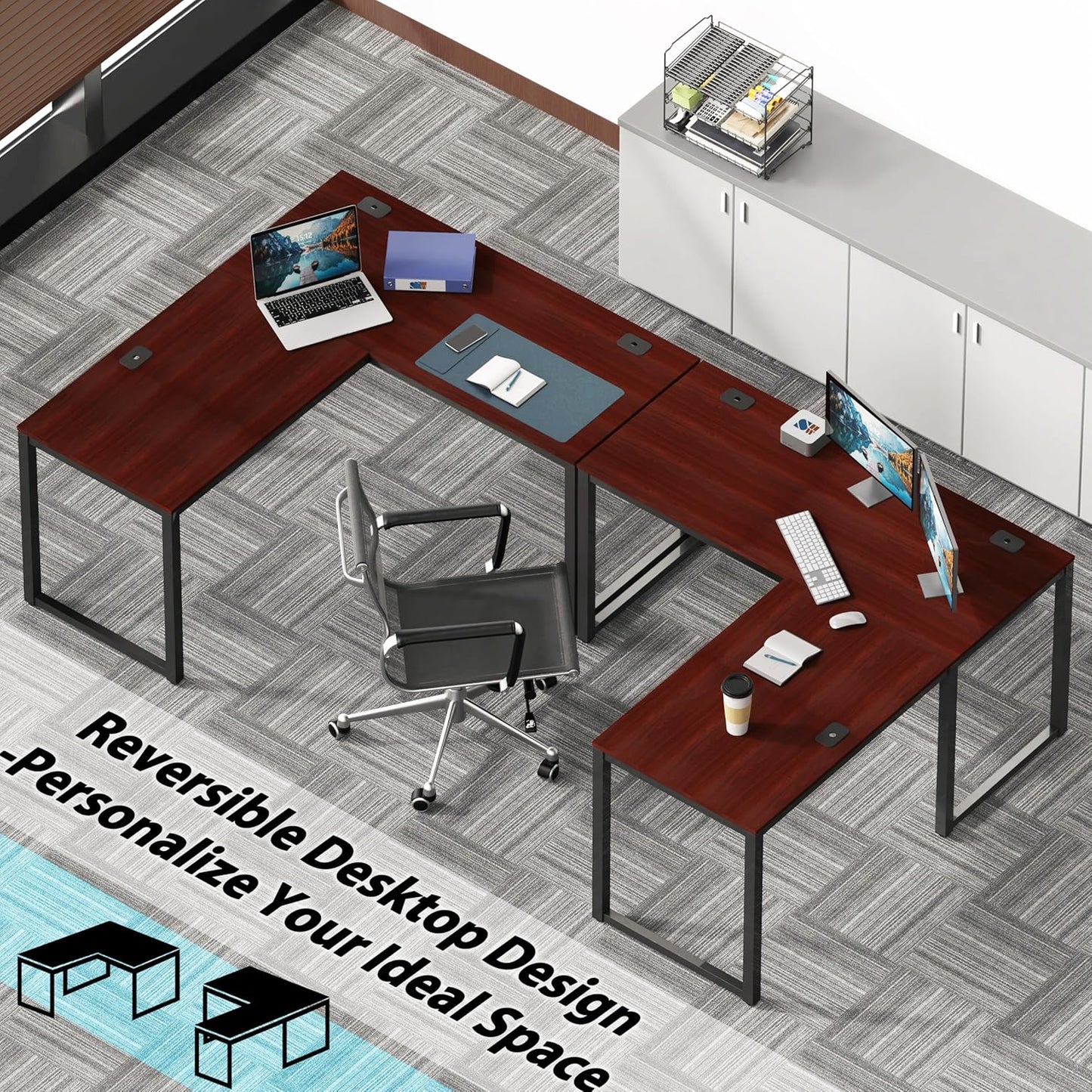 SHW 55 x 60 Inches Commercial-Grade L-Shape Corner Office Computer Desk, Cherry